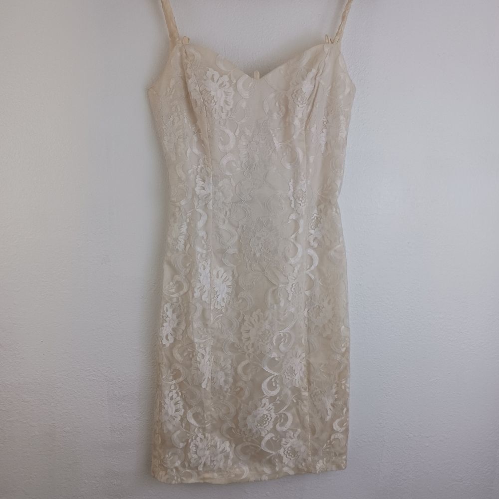 LA Glo vintage spaghetti strap lace cream dress size 5/6